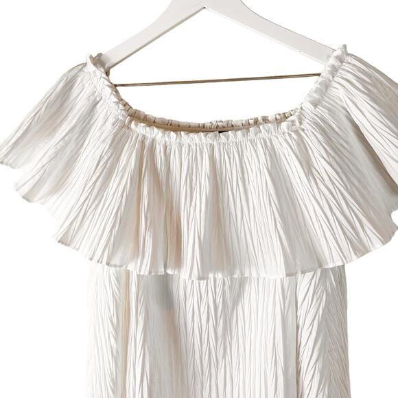 Zara White Off Shoulder Pleated Plisse Mini Dress‎ XS - Picture 5 of 9